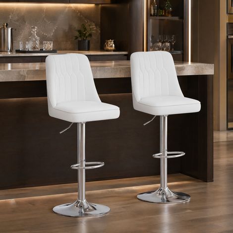 Tabouret de bar réglable en hauteur, pivotant à 360°, lot de 2, PU blanc et métal argenté DESVIAE (1/5)