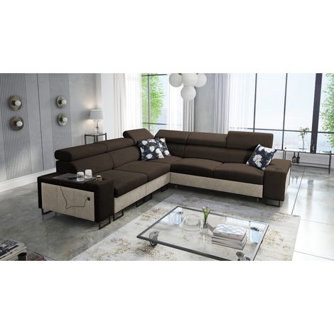 L-förmiges Ecksofa mit Schlaffunktion MELODY III, modern, luxuriös, mit Bar Tauro/Freya Beige/Braun (1/5)