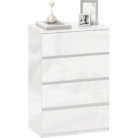 HOMCOM Bedroom Chest of Drawers, High Gloss 4 Drawers Dresser, White