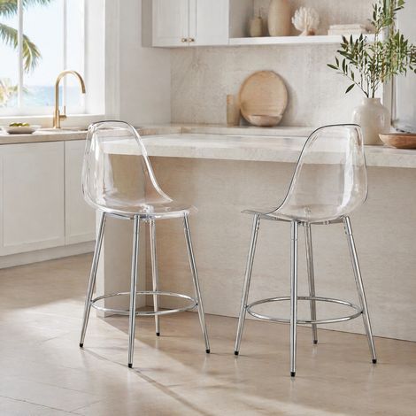 Tabouret de bar transparent 66 cm métal argent OKMYHOME (1/5)