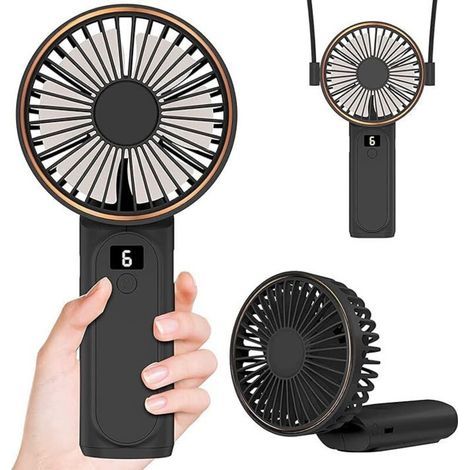 Tragbarer, wiederaufladbarer Ventilator mit 4000-mAh-Akku, 180°-Neigungsverstellung, 6 Geschwindigkeitsstufen, Echtzeit-Stromverbrauchsanzeige, Farbe: Schwarz (1/5)