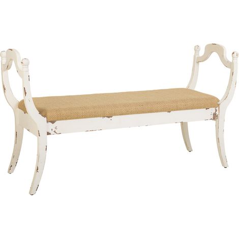 Banqueta de madera tapizada blanco 139x45.5x78