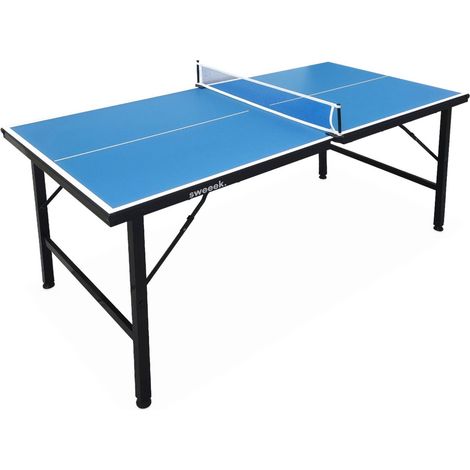 Mini table de ping pong 150x75cm - table pliable INDOOR bleue. avec 2 raquettes et 3 balles. valise de jeu pour utilisation intérieure. sport tennis de table