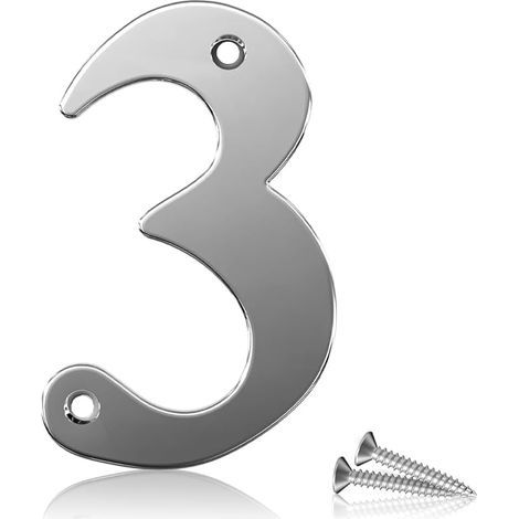 1 Pcs 75mm Hauteur (3 Inch) Numéro de porte chromé boulonné 3 Numéro de maison en acier inoxydable 304, Convient pour les portes avant, en bois, composites, UPVC (1/5)