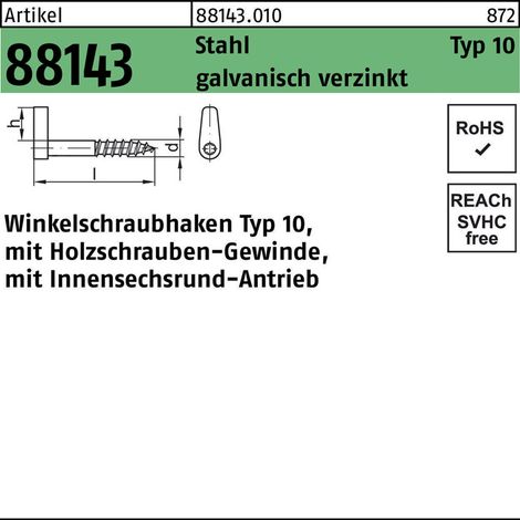 Winkelschraubhaken 65x10 Stahl galvanisch verzinkt TX 100 Stk (1/2)