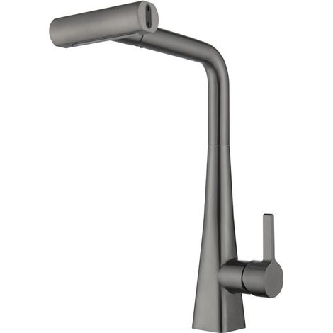 Robinet de cuisine extractible Raindrop Waterfall, acier inoxydable 304, finition canon de fusil, double commande eau chaude/eau froide pour évier de cuisine, anti-éclaboussures, durable, esthétique e (1/4)
