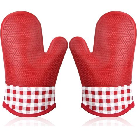 Gant de Cuisine Silicone Anti Chaleur, Gant Four Manique Four Oven Mitts Oven Gloves Gant Manique Gants Isolants Cuisine épais Mitaine Four pour Barbecue Cuisson Gants Professionnel 1 Paire (Rouge) (1/5)