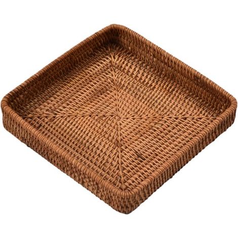 pièce - Corbeille à fruits - Carré - Rotin - Pour présenter des noix et des snacks sur une table basse au salon, ou comme panier de rangement sur le bureau - 21213,7 cm - Marron (1/5)
