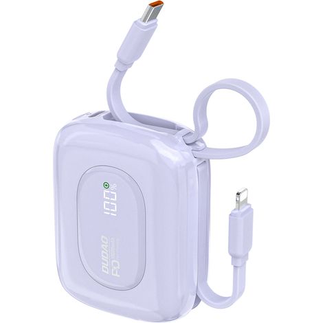 K32 10000 mAh Powerbank mit integriertem USB-C-Lightning-Kabel für iPhones, 22,5 W – Lila (1/3)