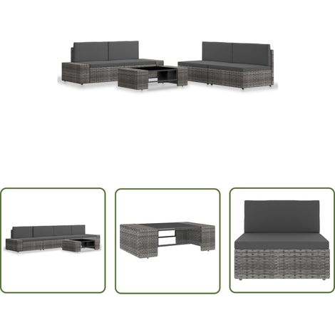 The Living Store 5-tlg. Garten-Lounge-Set Poly Rattan Grau - Loungesessel - Gartenmöbel - Outdoor Möbel - Rattan Sessel - Esszimmergarnitur (1/5)