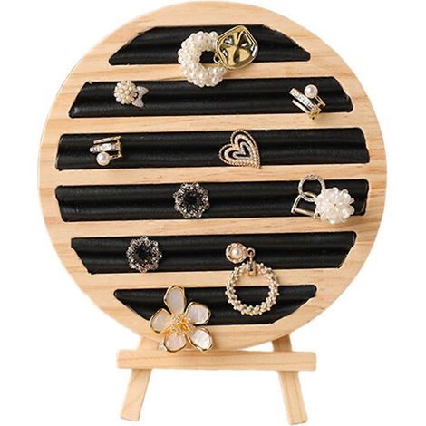 Rundes, schwarzes Schmucktablett aus Holz für Ringe, Ohrringe und Armbänder. Schmuckaufbewahrung. (1/5)