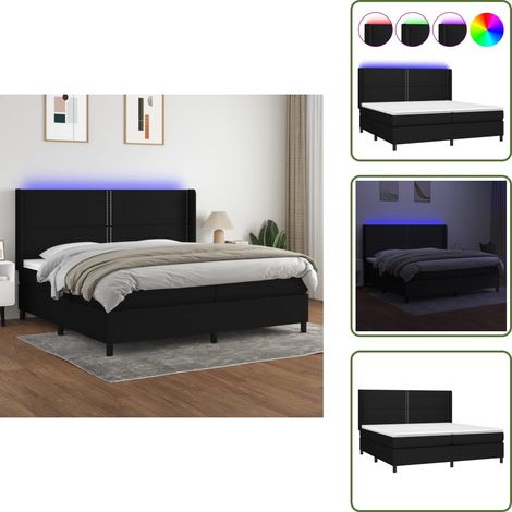 Sommier à lattes de lit matelas LED Noir 200x200 cm Tissu - Sommier Tapissier - Lit Plateforme - Lit Avec Led - Matelas À Ressorts Ensachés - Têted Lit Ajustable (1/5)