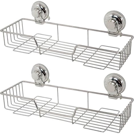 Panier de douche à ventouses avec crochets, panier de douche à ventouses puissantes, ensemble de 2 paniers de rangement pour salle de bain