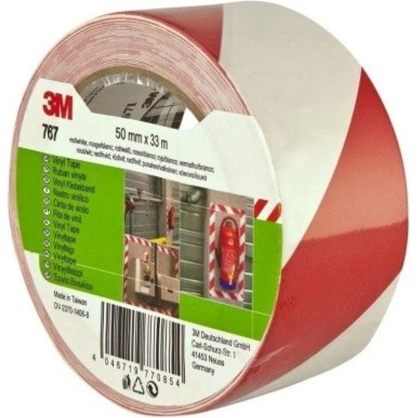 Cinta Adhesiva 50Mmx 33Mt Señalizacion Vinilo Rojo/Blanco 764 3M