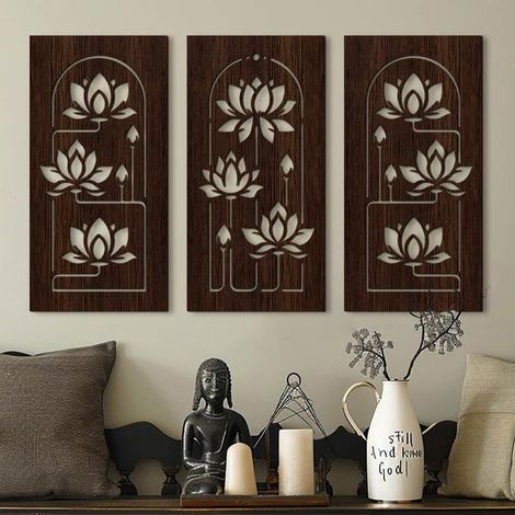Mocrop Lot de 3 Decoration Murale Bois Rétro en Forme, Tableau Decoration Murale, Deco Murale Boheme, Simple Pour Chambre À Coucher, Salon, Couloir (1/5)