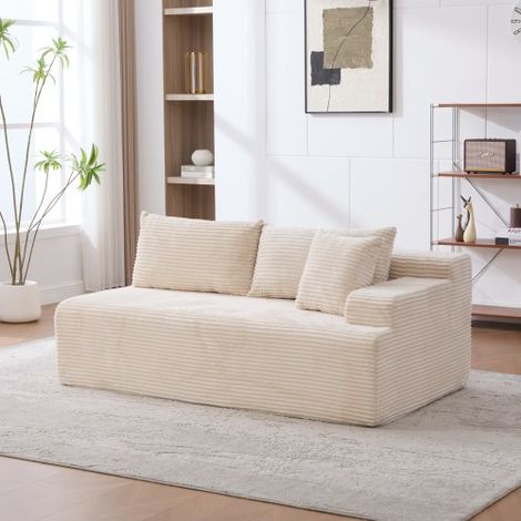 Canapé modulable à compression en tissu chenille, garni de mousse haute résilience 30D. Facile à déplacer et doté d'une base antidérapante, il est idéal pour les salons et autres espaces. Coloris ivoi (1/5)