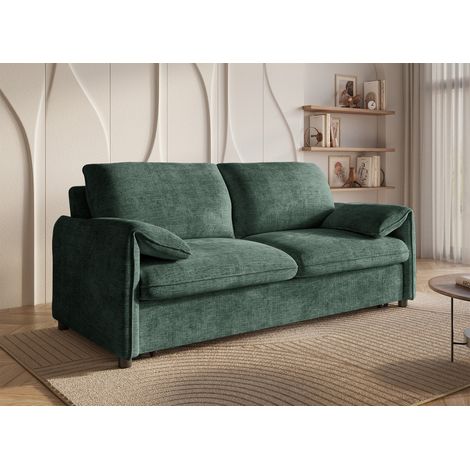 Deco In Paris – Canapé convertible 3 places en velours chiné vert – Couchage confortable pour 2 personnes – Design moderne et compact – Idéal pour petits espaces (1/5)