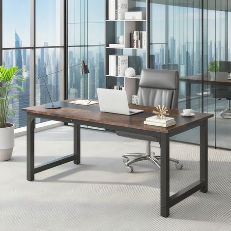 Bureau Industriel - Table de Bureau Informatique - 160 x 80 x 75 cm - Pieds en métal - Marron Rustique et Noir