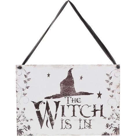 Halloween-Dekoration: Hängendes Schild mit der Aufschrift „Willkommen“ und Hexenhut-Motiv, ideal für Türen, Fenster, Bars und Einkaufszentren. (1/3)