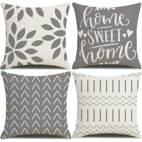 Housses de Coussin 45 x 45 Lot de 4 taies d'oreiller carrées Grises Housses de Coussin 18x18 4Pack pour Patio extérieur Jardin Blench Salon canapé