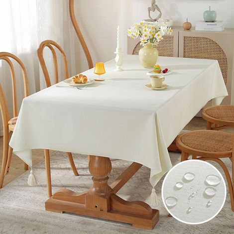 Nappe unie en coton et lin, imperméable et infroissable, idéale pour les restaurants et les réceptions de mariage. Dimensions : 140 x 200 cm. (1/5)
