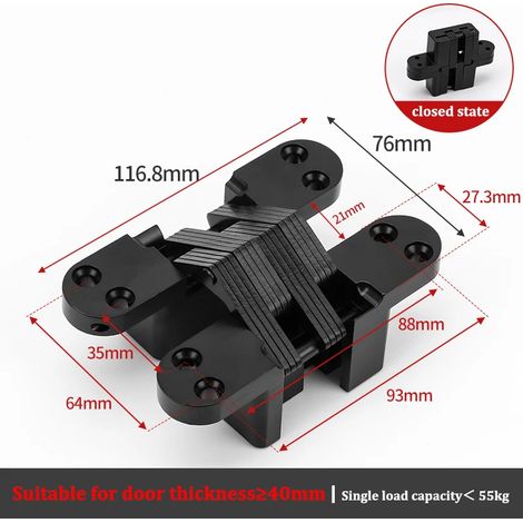 Charnière invisible (116,8 x 76 mm) en acier inoxydable, robuste et encastrée, pour porte de garage. (1/5)