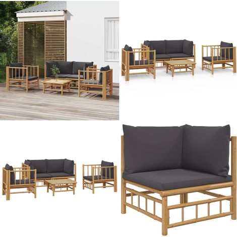 Salon de jardin 5 pcs avec coussins gris foncé bambou - Salon De Jardin - Mobilier De Jardin - Ensemble Salon - Meubles De Jardin - Bambou - Home & Living