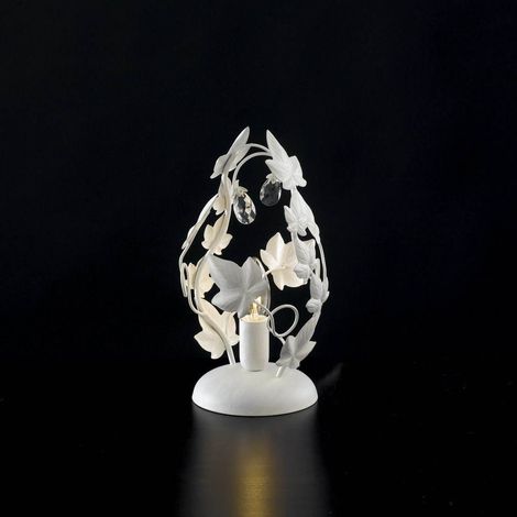 Lampe de table Shabby en fer six lumières Blanche avec strass 18x h30 cm lierre