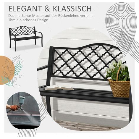Gartenbank, Zweisitzer, Parkbank aus Metall, Tragkraft 240 kg, Terrassenbank mit Rücken- und Armlehnen, Gartenmöbel, Gusseisen, Schwarz, 128 x 58,5 x 89 cm (1/5)