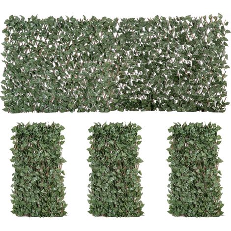 Lot de 4 Haies Artificielles Extensibles en Polyester, 200 x 100 cm, Vertes