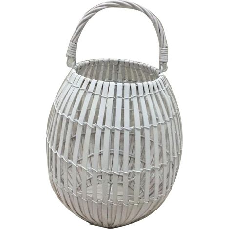 King Home LANTERNA BAMBOO WHITE C/BICCHIERE 26x40h cm (1/4)