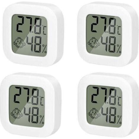 4 Pack Thermometre Interieur Mini Thermomètre Hygrometre Haute Précision Température Hygromètre Moniteur avec Air icône Confortable pour Cuisine Chambre de Bébé Serre Entrepôt Bureau -