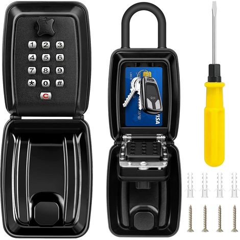 CCYKXA 12 Digit Security Key Box Outdoor Indoor Key Safe Waterproof and Rustproof Coded Key Box Secure Key Box with Hook for School Office Factory (1/3)
