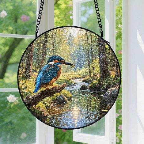 Suspension en vitrail - Attrape-soleil coloré minimaliste, décoration maison jardin, cadeau Anniversaire pour femme, homme, maman, sœur 9cm (1/5)