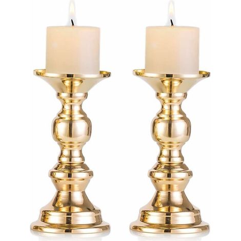 Supports de Bougie Pilier en Mariage Centres Bougeoirs pour Bougies avec Support Décoration Idéal 2 Pièces 50mm Métal Doré (1/5)