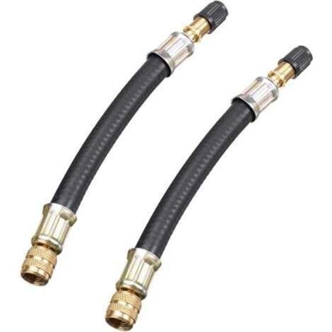 Rallonge de valve de pneu, 2 adaptateurs de valve de tuyau flexible en caoutchouc noir pour camion, véhicule, bus, camping-car, remorque, adaptateur de transport de pneus (1/4)