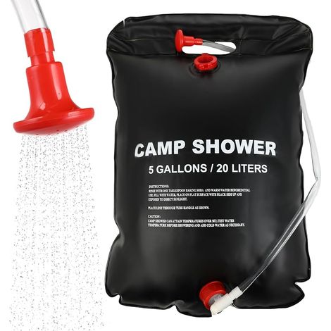 20-Liter-Solarduschsack für Camping – Tragbare beheizte Dusche mit abnehmbarem Schlauch und Duschkopf, ideal für Camping, Wandern und Outdoor-Aktivitäten (Schwarz) (1/5)