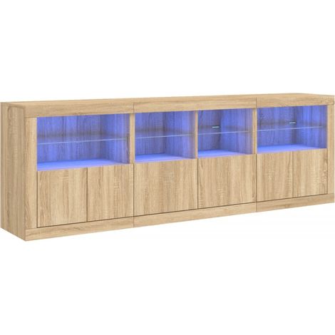 Credenza buffet cassettiera mobile contenitore organizer cucina soggiorno soggiorno con luci a LED Sonoma 202 x 37 x 67 cm marrone 020029954