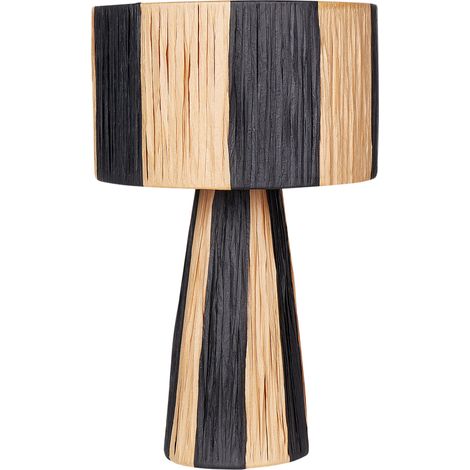 Lámpara de mesa de rafia hoja de palma hecha a mano interruptor de encendido/apagado estilo boho natural y negro Welmel (1/5)