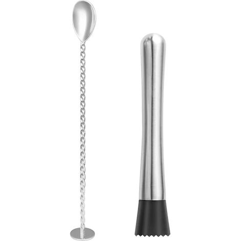 Pilon à cocktails QD - Pilon à boissons en acier inoxydable et cuillère à mélanger de 29,7 cm, outils de bar professionnels-AquaForge
