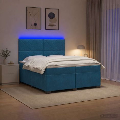 vidaXL Lit boxspring avec matelas Bleu 200 x 200 cm Velours (1/5)