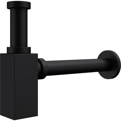 Siphon pour lavabo 50x33x24 cm, siphon tubulaire noir avec coupelle carrée, piège à odeurs design (1/5)