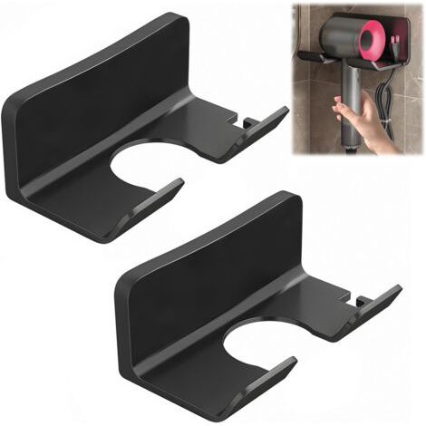 2 Pièce Support de sèche-Cheveux, Support de sèche-Cheveux sans percer,Support de sèche-Cheveux,Support Autocollant sans percer,Support de sèche-Cheveux,Support Mural de sèche-Cheveux (Noir) (1/5)