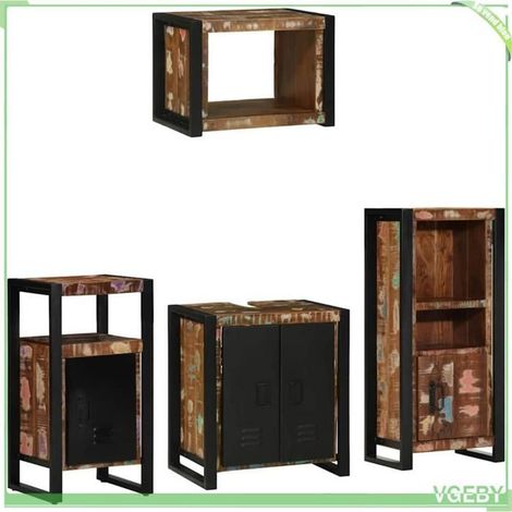 Ensemble de meubles de salle de bain - FAF7291712428142 - Bois recyclé - 4 pièces - Style industriel (1/5)
