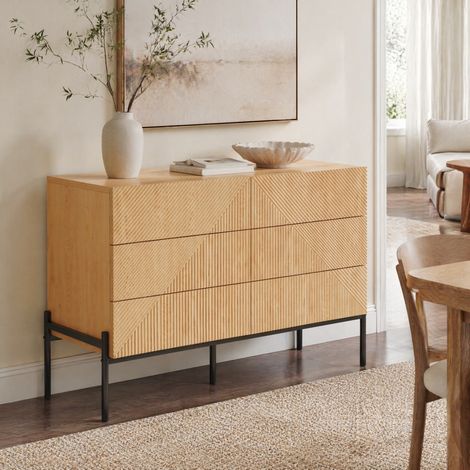 Commode 6 tiroirs relief géométrique MDF naturel OKMYHOME (1/5)