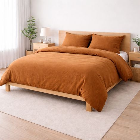 Parure de lit 240 x 220 cm Sienna Caramel + 2 taies 63x63 cm – Double face gaze de coton & coton 57 fils