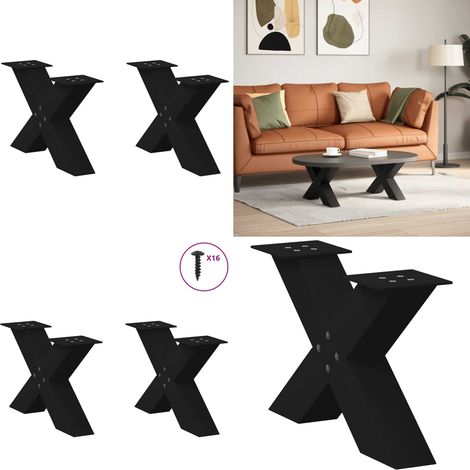 vidaXL Couchtischbeine X-Form 2 Stk. Schwarz 60x(30-31) cm Stahl