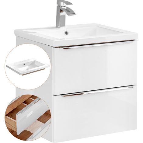 Waschtisch-Unterschrank 60cm mit Keramik-Waschbecken TOSKANA-56 Hochglanz weiß, B/H/T ca. 61/61/46 cm (1/5)