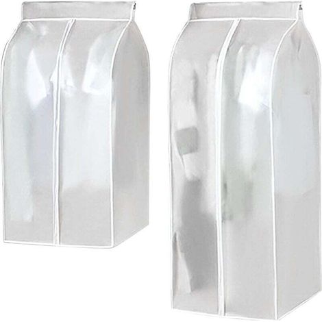 Set di 2 sacchetti antipolvere per abiti, coperture protettive, ottima protezione contro polvere e tarme per cappotti, giacche, abiti (trasparenti - 60 x 50 x 90 cm + 60 x 50 x 110 cm)