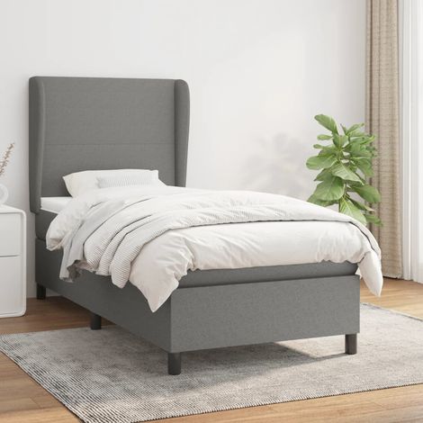 Lit adulte Durable,Lit à sommier Tapissier + Matelas Gris foncé 90x200 cm Tissu -78842 (1/5)